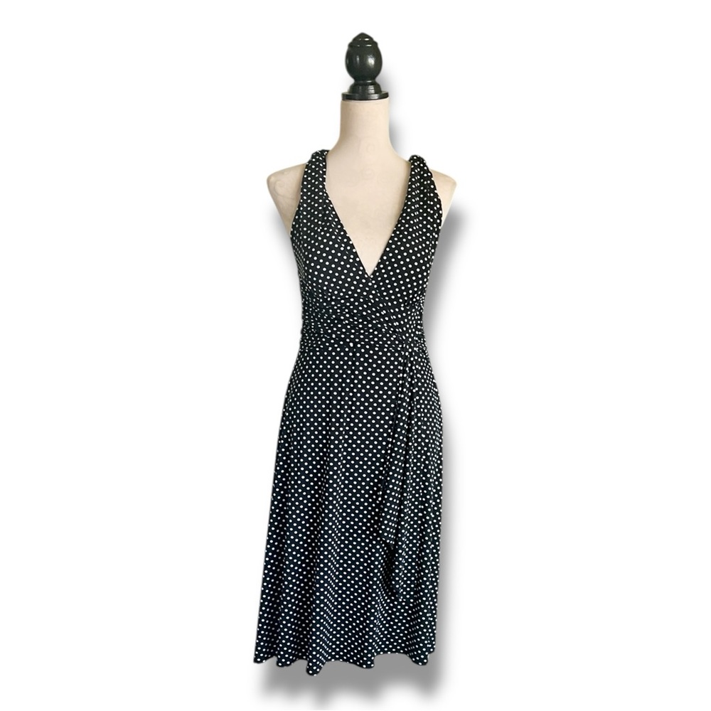 Y2K Frank Lyman Black and White Polkadot Halter Midi Dress Size 10